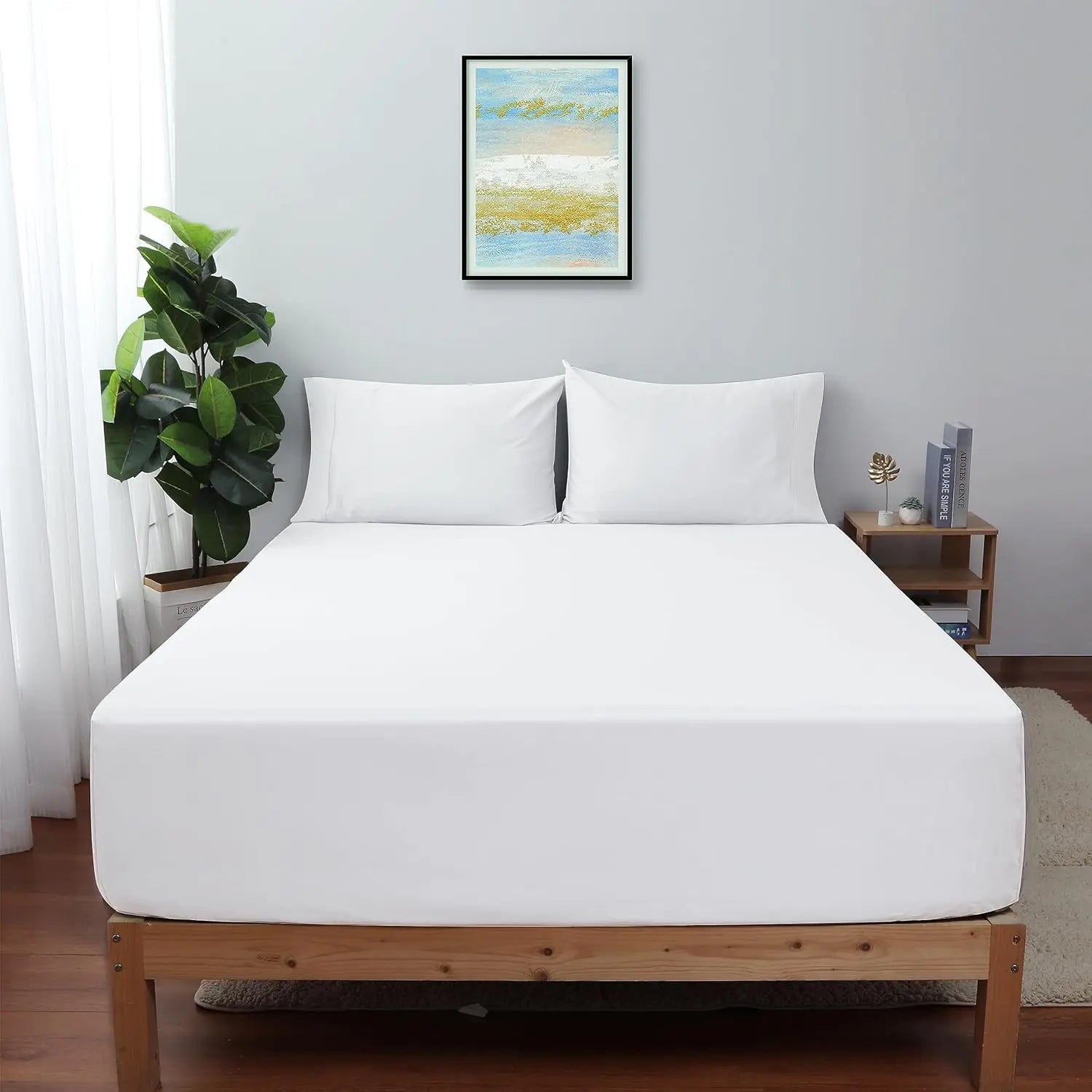 King Size Fitted Sheet White 100% Egyptian Cotton 600 Thread Count 16" Deep Pocket Modern Eco-Friendly Premium Set
