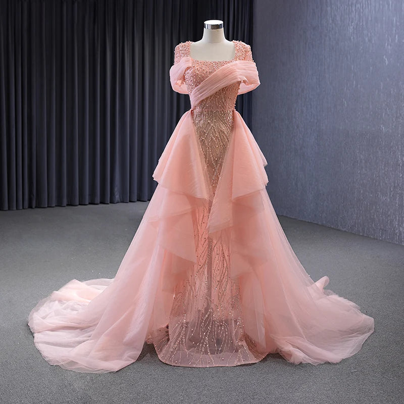 Rsm222124 Best Selling A-Line Prom Gown Handmade Beaded Tulle Skirt Evening Gown
