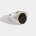 Simple Korean Design Black Enamel Oval Jewelry S925 Sterling Silver Wide Open Adjustable Ring for Women