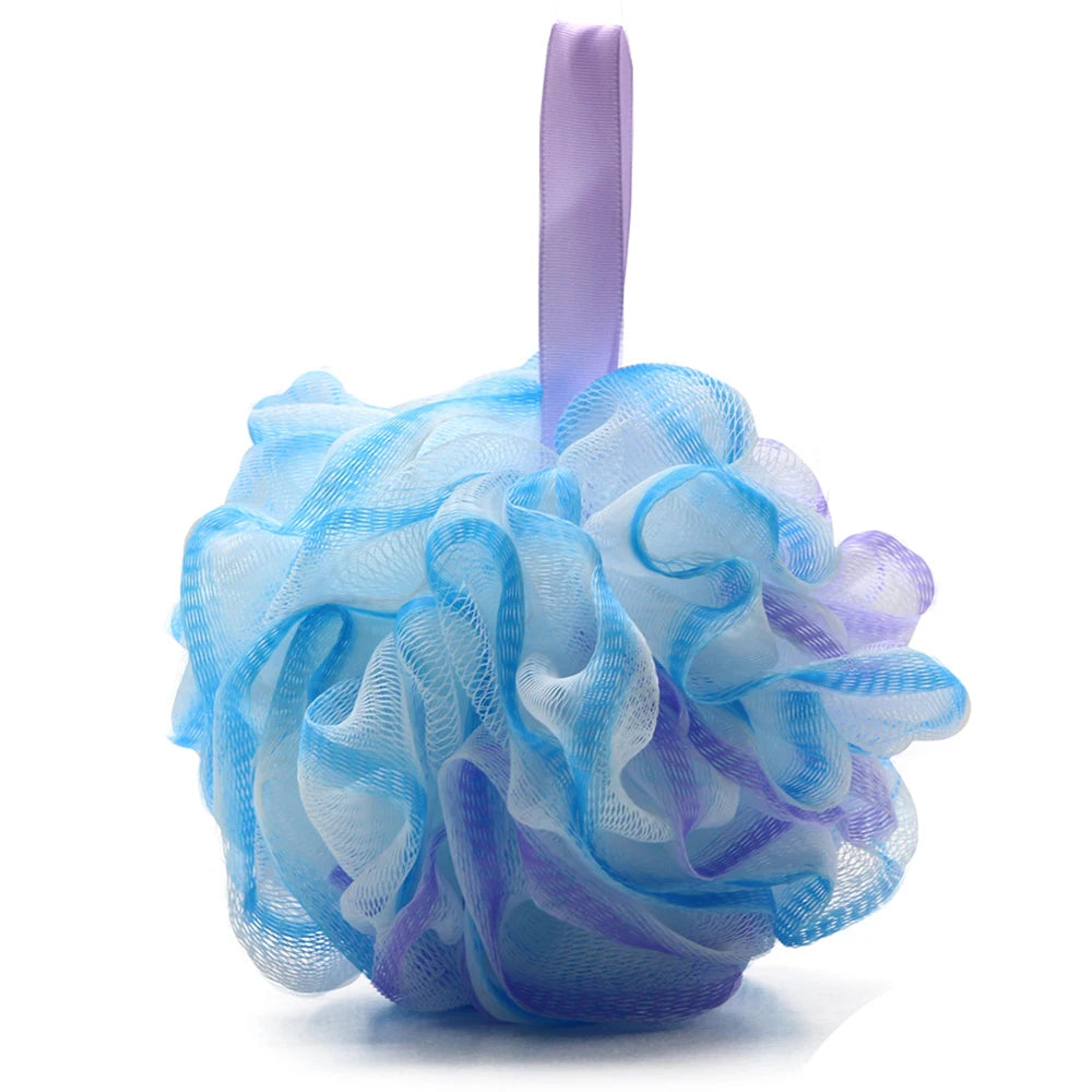 Custom Logo PE Net Easy Foam Cleansing Ribbon Rope Multi Colored Mesh Loofah Ball Set for Shower and Bath