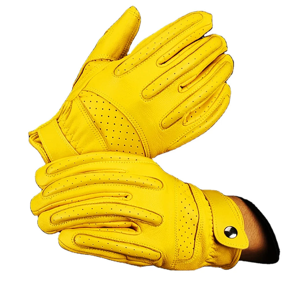 Sample Support Custom logo Vintage Moto Winter Anti-slip Touch Screen Goatskin Leather Motorbike Men Riding Safety Gloves