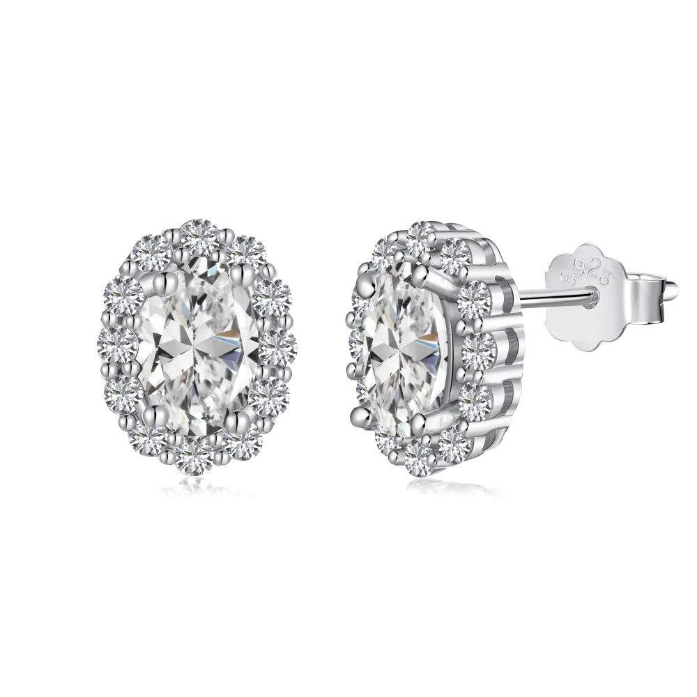 Dylam Classic Design 925 Sterling Silver Rhodium Plated Oval Shape 5A Cubic Zirconia Stud Earrings for Women MegaBDM
