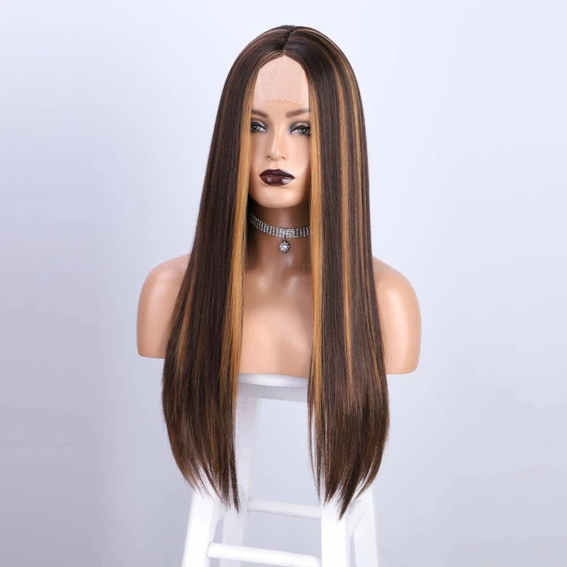 Wholesale 13*4 Lace Front Wigs Natrual Breathable Long Straight Synthetic Wig Glueless for Black Women Heat Resistant Fiber Hair