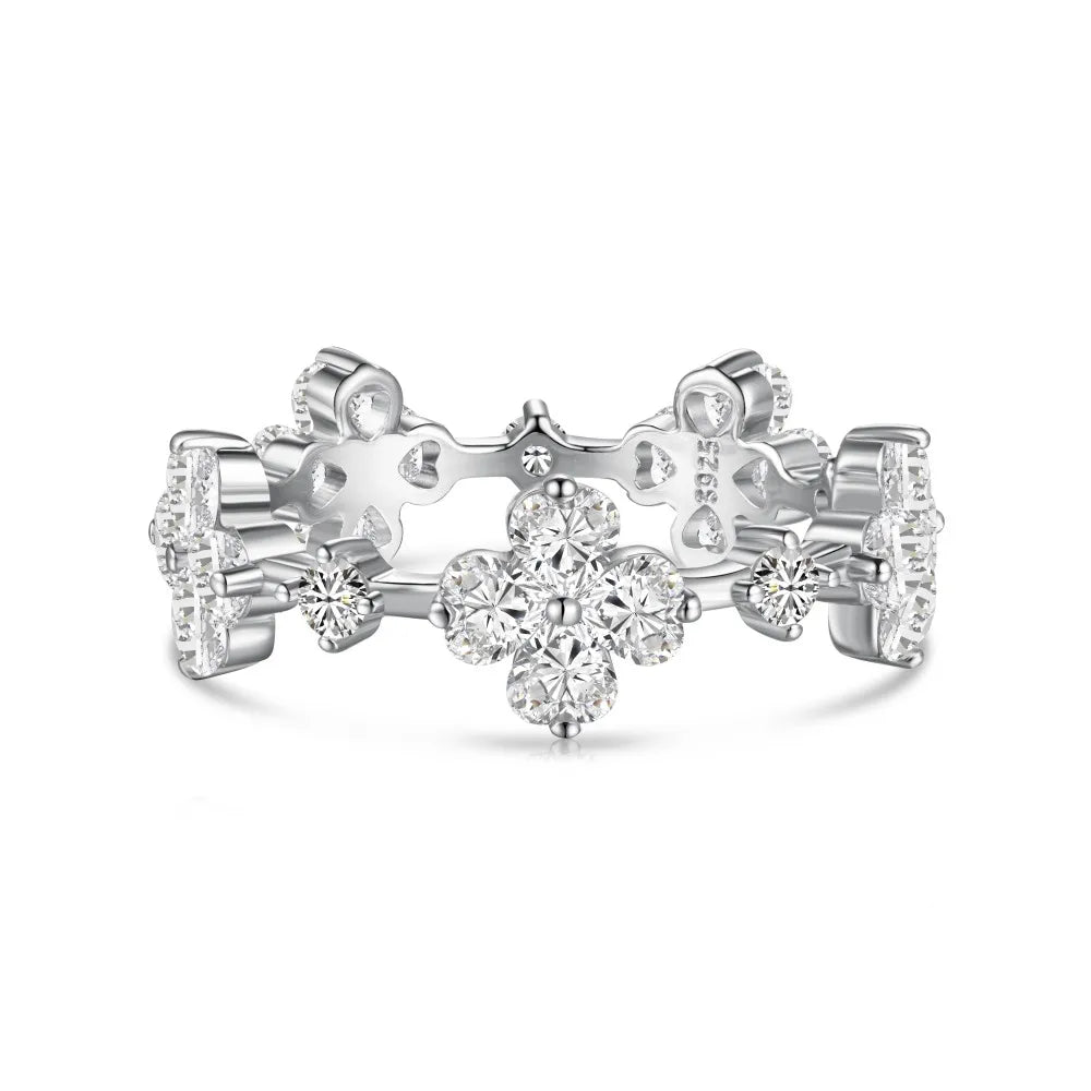 Dylam Stylish 925 Sterling Silver Rhodium Plated Women Fine Fashion Heart Clover Shape 5A Cubic Zirconia Daily Jewelry Rings