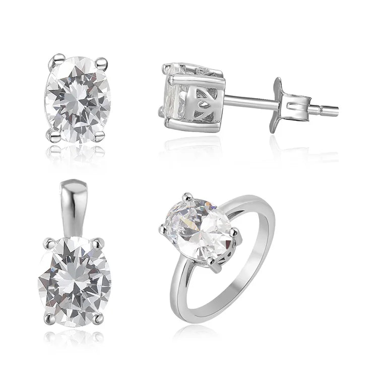 Popular Simple 925 Sterling Silver Jewelry Sets Aaa Cubic Zirconia Rhodium Plating Diamond Wedding Women Jewelry Set