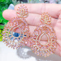 Gorgeous Micro Pave Cubic Zirconia Rose Pink Big Long Drop Wedding Earrings for Women Fashion Jewelry