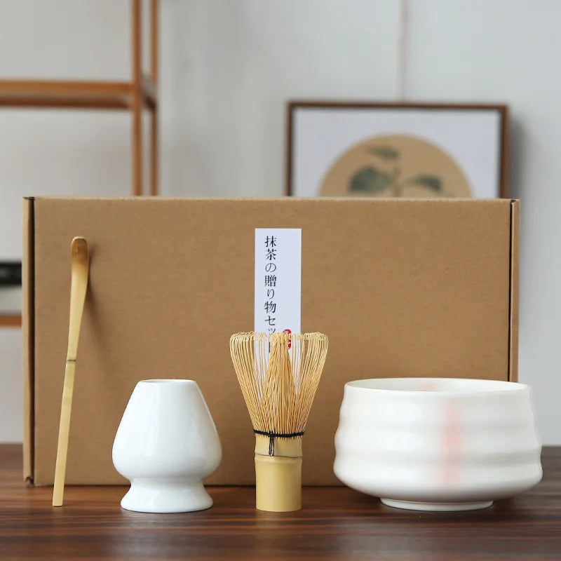 Matcha Tea Set Bamboo Whisk Scoop Ceramic Whisk Holder Matcha Bowl Ceremony Kit for Traditional Japanese Tea Ceremony
