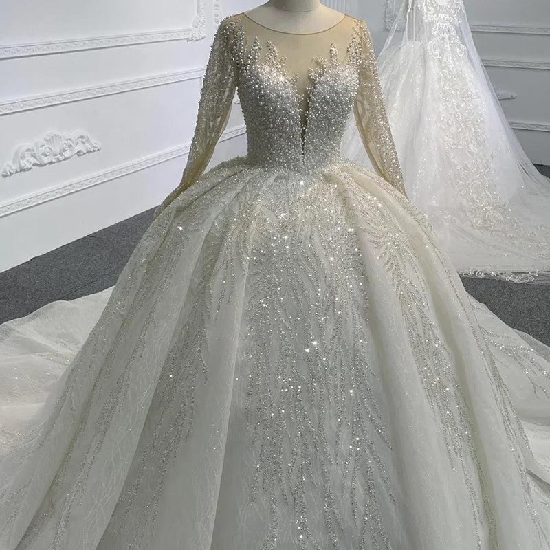 Jancember LSB025 Tiptop O-Neck Long Sleeves Classic Button Wedding Dresses