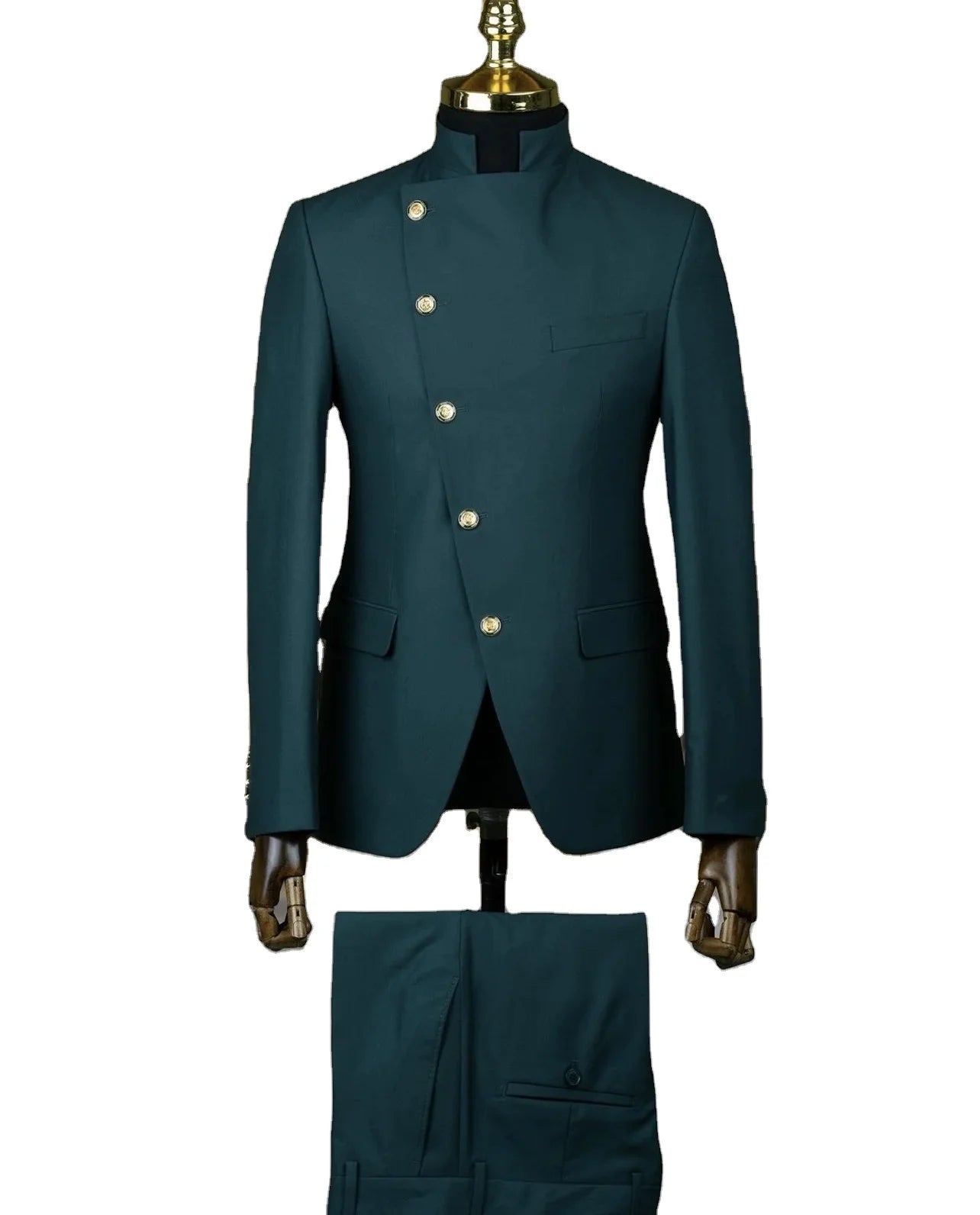 Dark Green Wedding Suit for Men Formal 2 Piece Slim Fit Indian Dress Blazer With 5 Gold Buttons Fashion Men's Clothing Sets