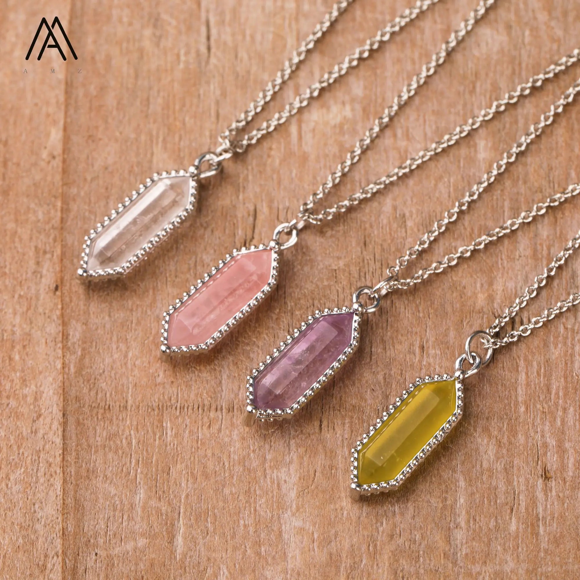 Women's Classy Hexagonal Healing Stone Pendant Choker Necklace Designer Wedding Jewelry for Party Occasions