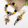 New Mother's Day Gift Sunflower Mom Elastic Leopard Silicone Beads Wristlet Keychain for Women