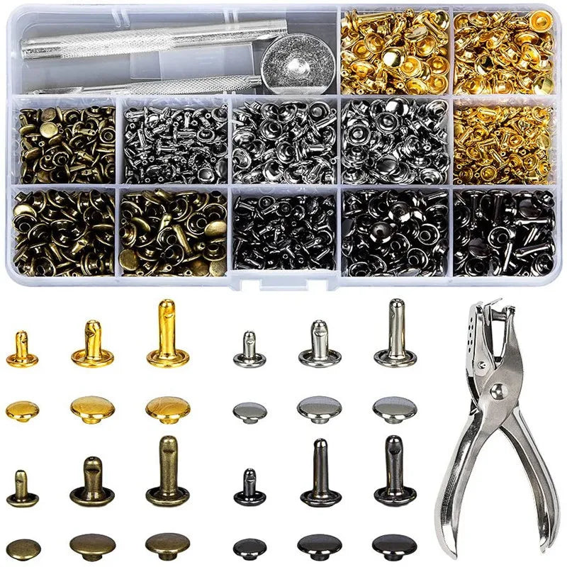 480 Sets 3 Size of Leather Double-sided Rivets Good Fixing Tool for DIY Leather CraftClothesShoesBags to Decoration