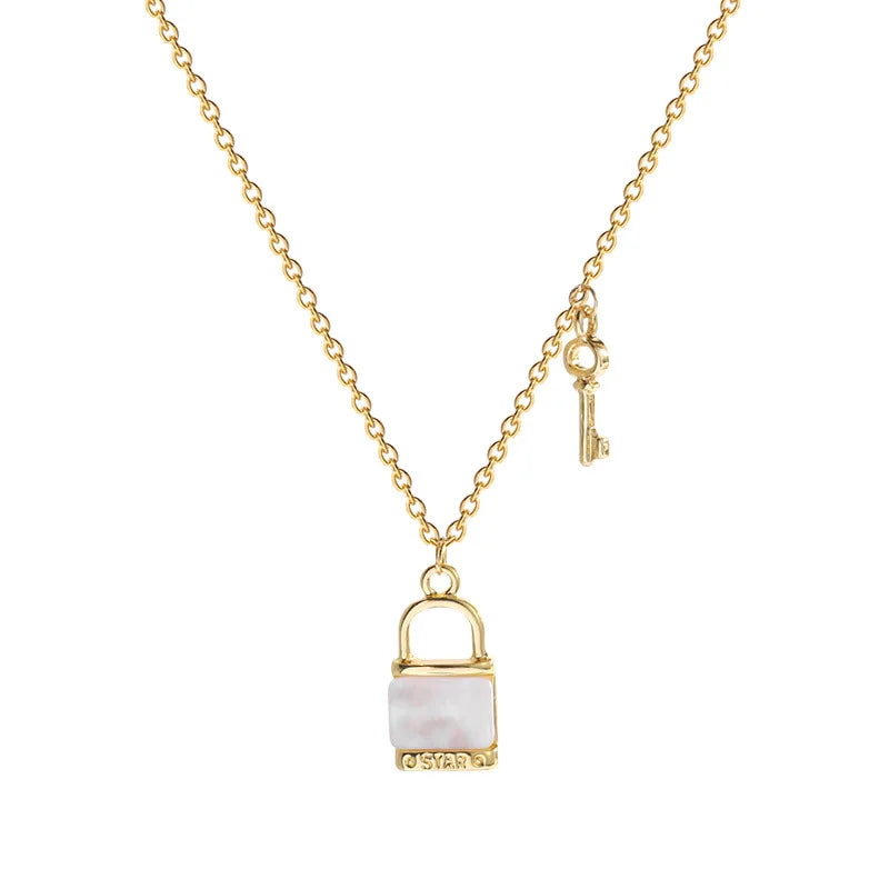 Womens Newest Personalized Shell Lock Key Charm Pendant Stainless Steel  Gold Plated Fashion Necklaces