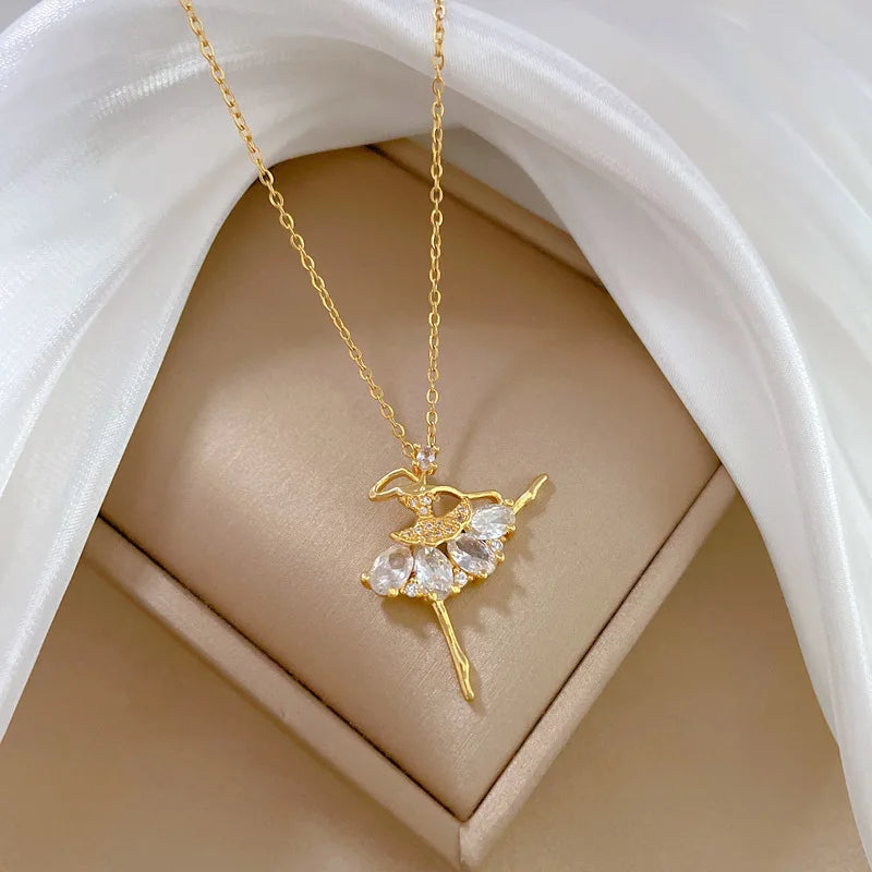 Light Luxury Titanium Steel Ballet Girls' Temperament Full of Diamond Zircon Necklace for Women Jewelry