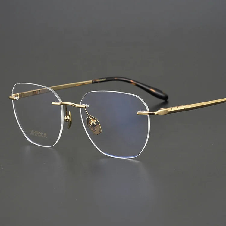 Italy Designed Titanium Presbyopia Eyeglasses Rimless Gold Plated Optical Frames Solid Pattern Spectacles Eyewear
