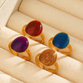 French Vintage Geometric Oval Fashion Drip Oil Stainless Steel Opening Adjustable Ring for Women
