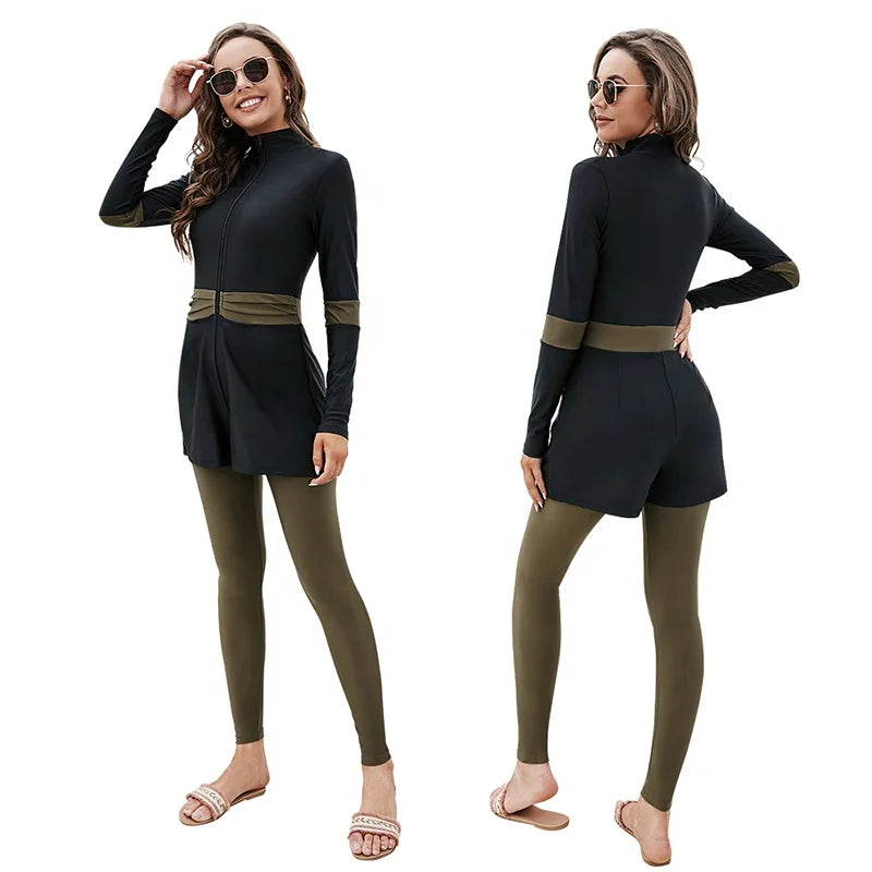 2022 Custom Long Sleeve Burkinis Conservative Clothing Muslim Wear 3 Piece Swimsuit Bathing Suit for Women