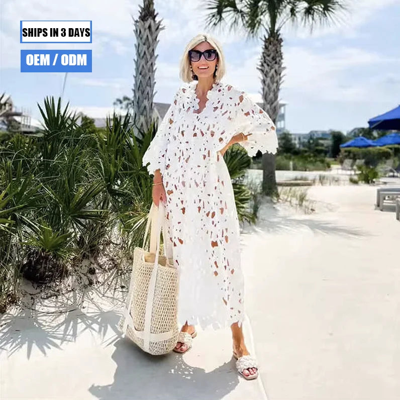 2025 2025 New European and American Casual Loose Beach Vacation Bikini Cover-up