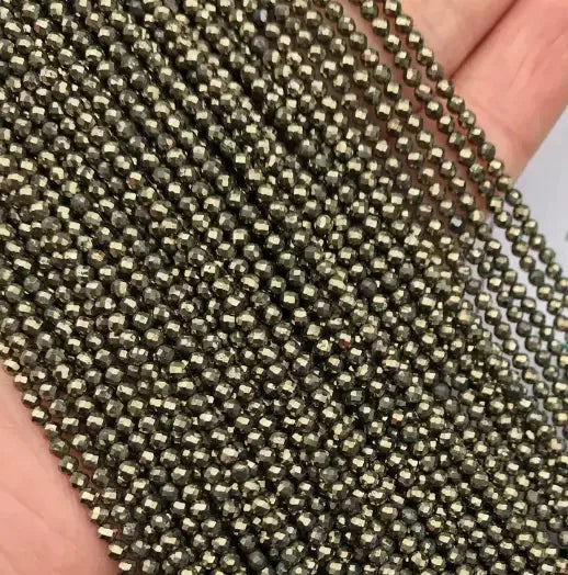 Wholesale 2mm Loose Gemstone Natural Faceted Pyrite Spacer Stone Beads for Fashion Necklace Bracelet Making