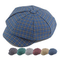 Wholesale Cheap Autumn Women Grid Octagonal Flat Beret Newsboy Cap Checked Beret Painter Hat