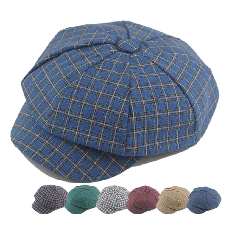 Wholesale Cheap Autumn Women Grid Octagonal Flat Beret Newsboy Cap Checked Beret Painter Hat