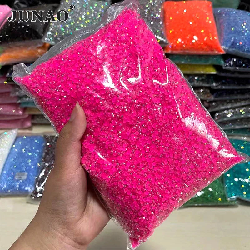 JUNAO Wholesale 2mm 3mm 4mm 5mm 6mm Non Hot Fix Flatback Crystal Stones Jelly Rose AB Resin Rhinestones for DIY Crafts