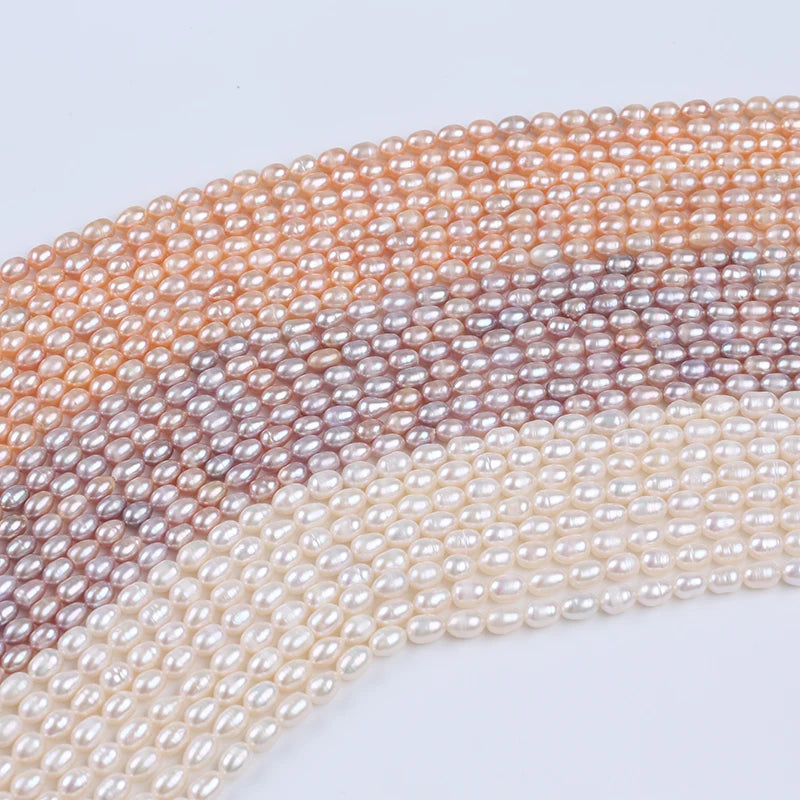 Zhuji Natural White Pink Purple 5-6mm Rice Shape Third Party Certified Freshwater Pearls Strands for Jewelry Making AA Grade