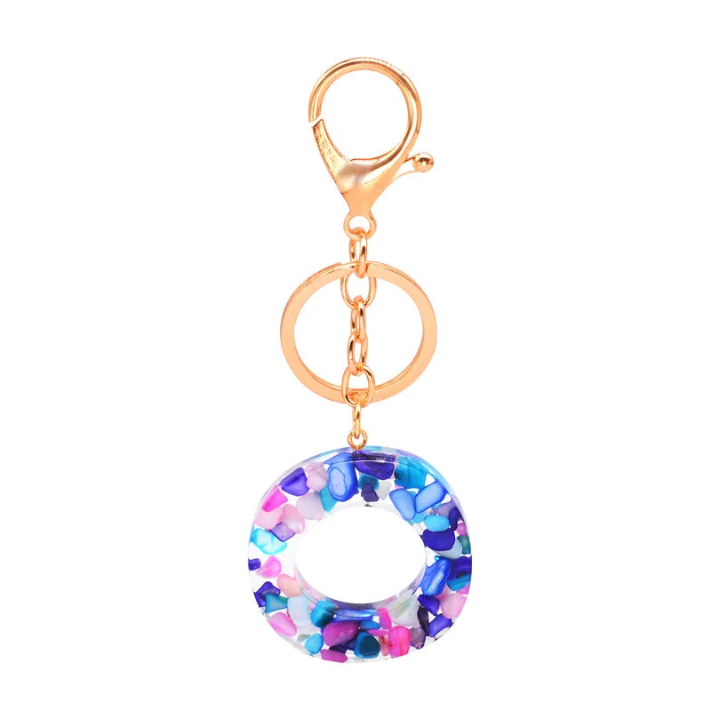 Custom Real Flower Gold Leaf Monogram Letter Initial Resin Keychain with Tassels for Bridesmaid Gift