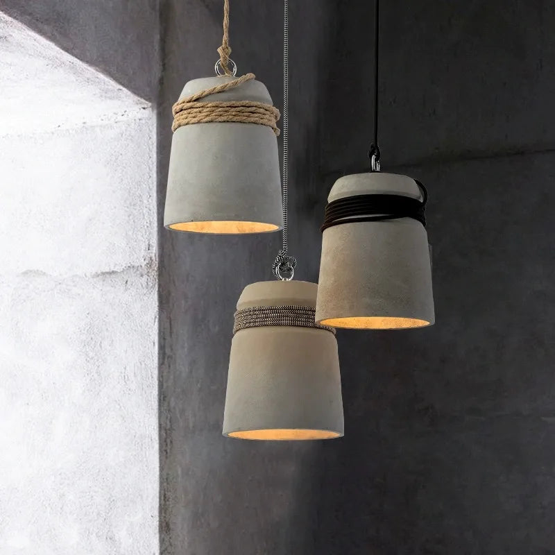 New Simple Wabi-sabi Cement Artistic Design Living Room Rope Pendant Lighting for Hotel Villa Cafe Wabi Sabi Pendant Light