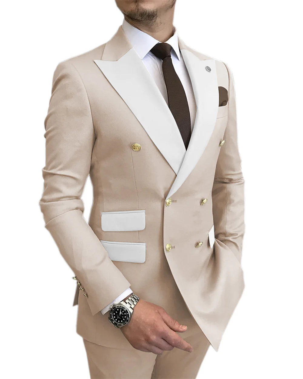 Top Grade Decorative White-Collar Suit Collar Casual Four-Season General Blue Spot Slim Men Suits
