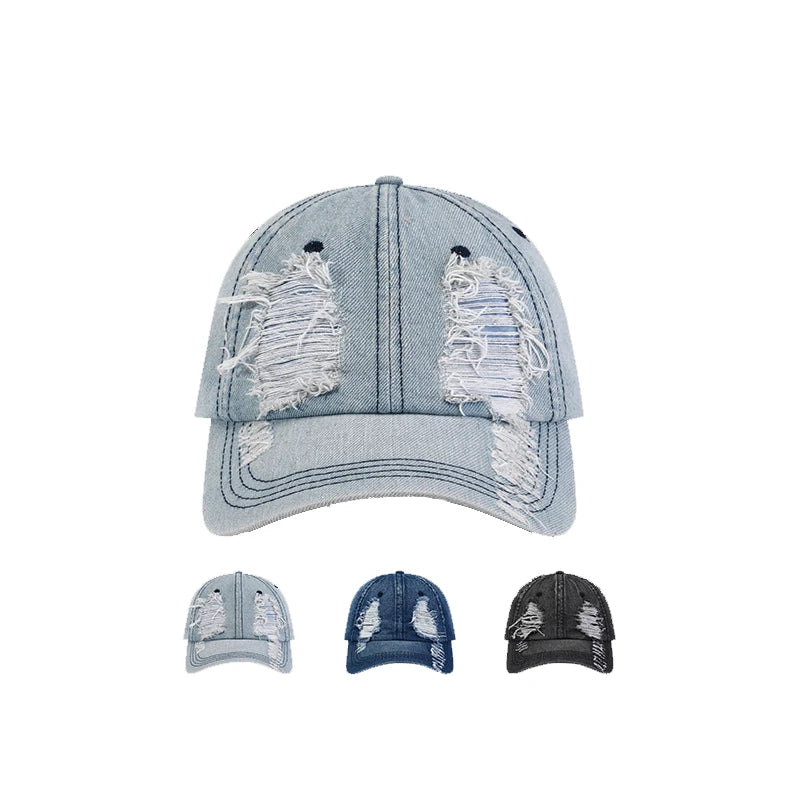 Landfond Custom Denim Cap Snapback Sports Caps Ripped Baseball Jeans Caps Custom Logo Unisex Adults Solid Fashion Hat Headwear