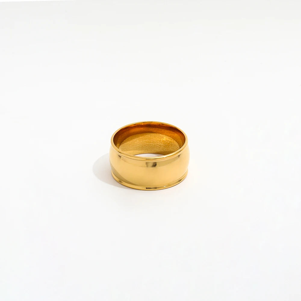 Non Tarnish & Waterproof Joolim Chunky Plain 18k Gold Plated Stainless Steel Rings for Women Trendy Jewelry
