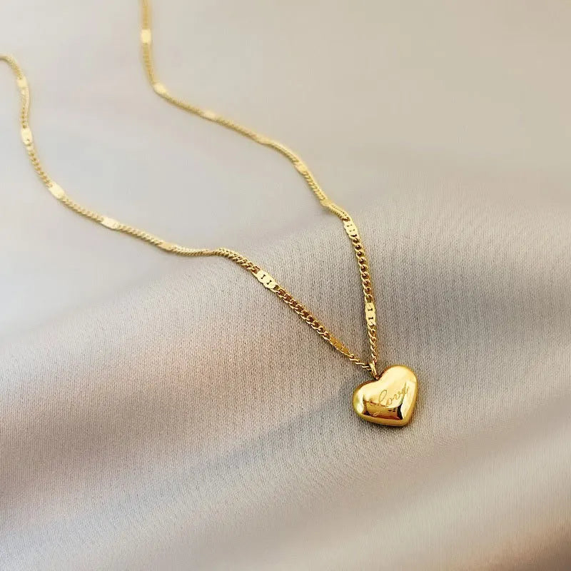 GT Stainless Steel Love Letters Pendant Necklace Trendy PVD Gold Plated Waterproof Non-Tarnish Heart Link Chain
