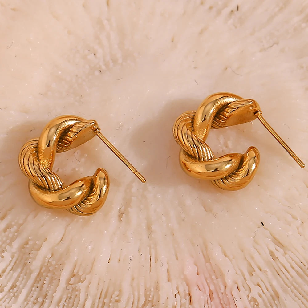 Guarantee Dreamshow Chunky Engraved Twist Earring 18k Gold Plated Stainless Steel Earring 2023 Jewelry Making Supplies