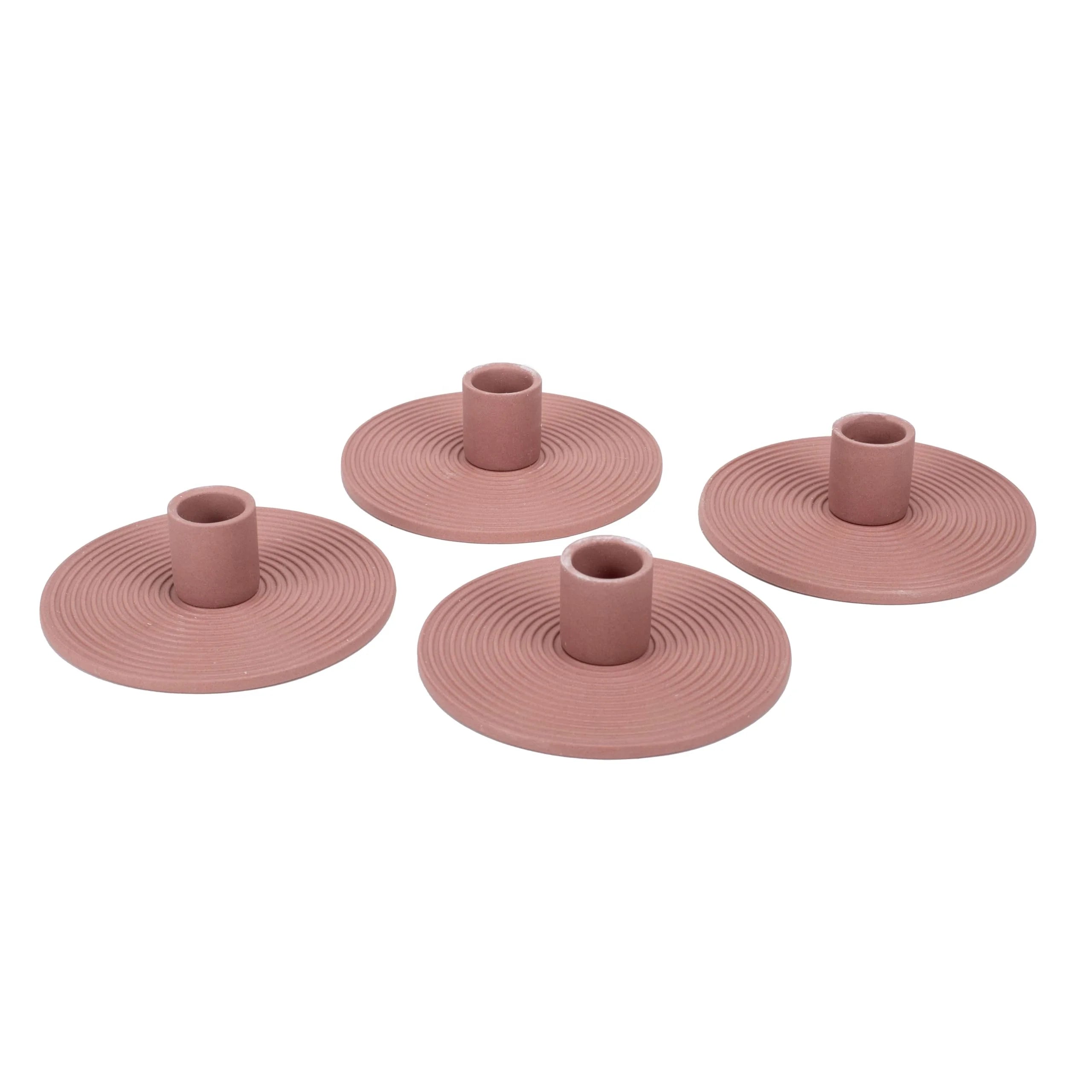 Modern Brick Red Round Base Exquisite Handmade Ceramic Candle Holder Relief Line Candlestick Home Decoration