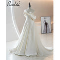 Ruolai QD06350 a Line Draped Off Shoulder Plain White Satin Bridal Gown Women Elegant Plain Dyed Wedding Dresses