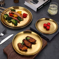 Western Steak Round Tray Eco-Friendly Stainless Steel Dinner Plates Gold Dishes Round Plate Tableware Tray