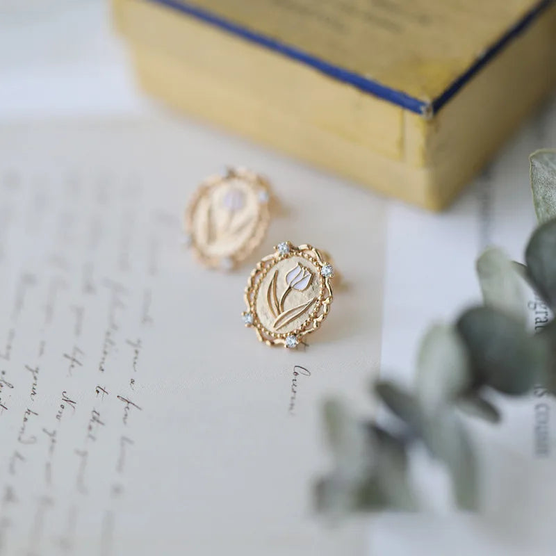 Fashion Korean Style S925 Silver Gold Plated Rose Stud Earrings Female 925 Sterling Silver Tulip Stud Earrings for Women