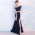 0715#6 Color Word Shoulder Bride Toasted Korean Version Fashion Long Sexy Fishtail Evening Dress Female Red Slim