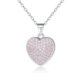 New Design Elegant Charm Pink Zircon 925 Sterling Silver Heart Shape Pendant Necklaces for Ladies Women Girls