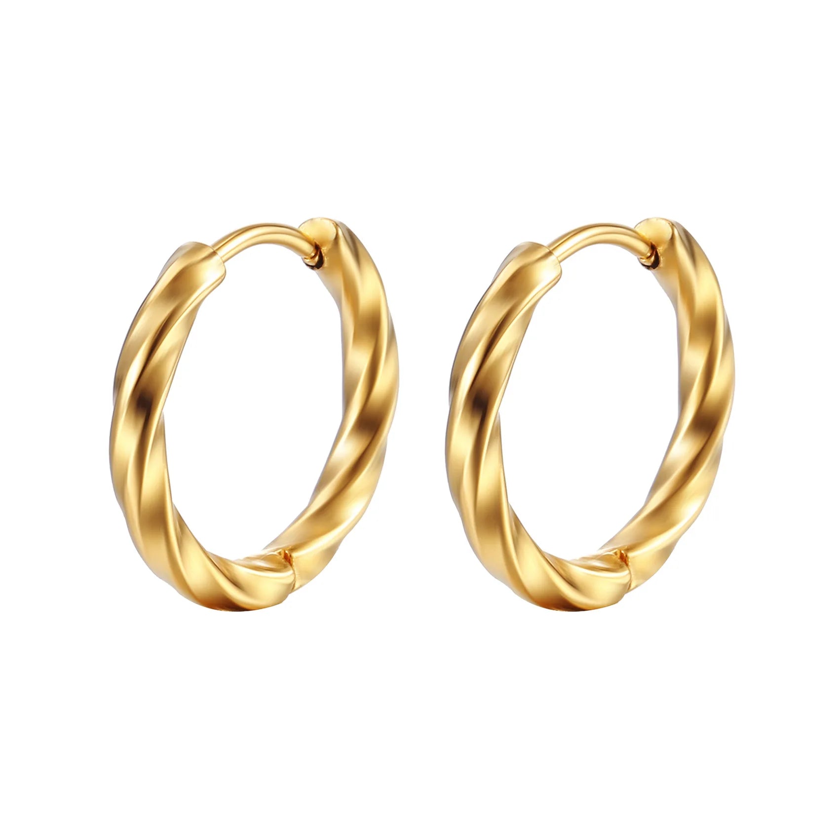 Stainless Steel Jewelry 18K Real Gold Plating Hoop Earrings Thick Chunky Round Twisted Earring for Women Null