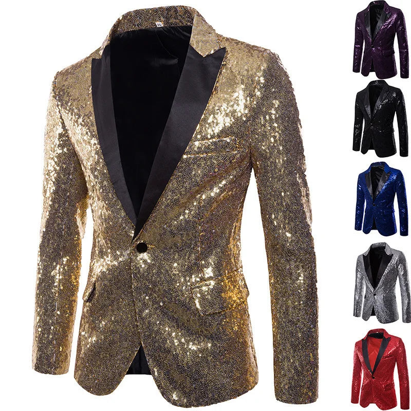Men Glitter Sequin Suit Jackets Fancy Show Costume Party Coats  Wedding Party Blazer Gentleman Button Stage Singers Formal Suit