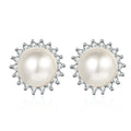Fashion Simple 925 Sterling Silver Sunflower Moissanite Pearl Stud Earrings Factory Wholesale Customizable