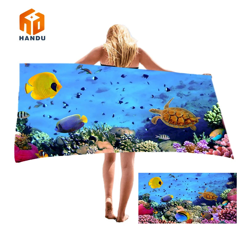2024 Hot Sale Customized Logo Floral Square Swim Bath Bag Oversized Microfiber Beach Towel Quick Dry Swimming Printed Fabric
