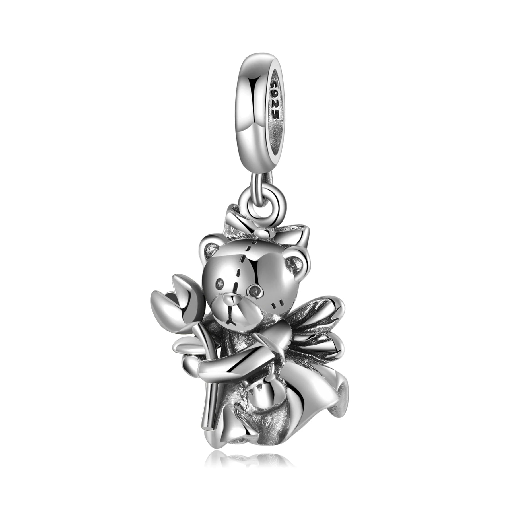 Designer Charms 925 Sterling Sliver Little Bear Fairy Hugging Flowers Pendant Fit Original Women Beads Bracelet Jewelry Making