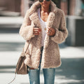 Women Thick Plush Warm Coat Long Sleeve Lapel Collar Double-sided Fleece Jacket Lady Winter Spring Cardigan Coats
