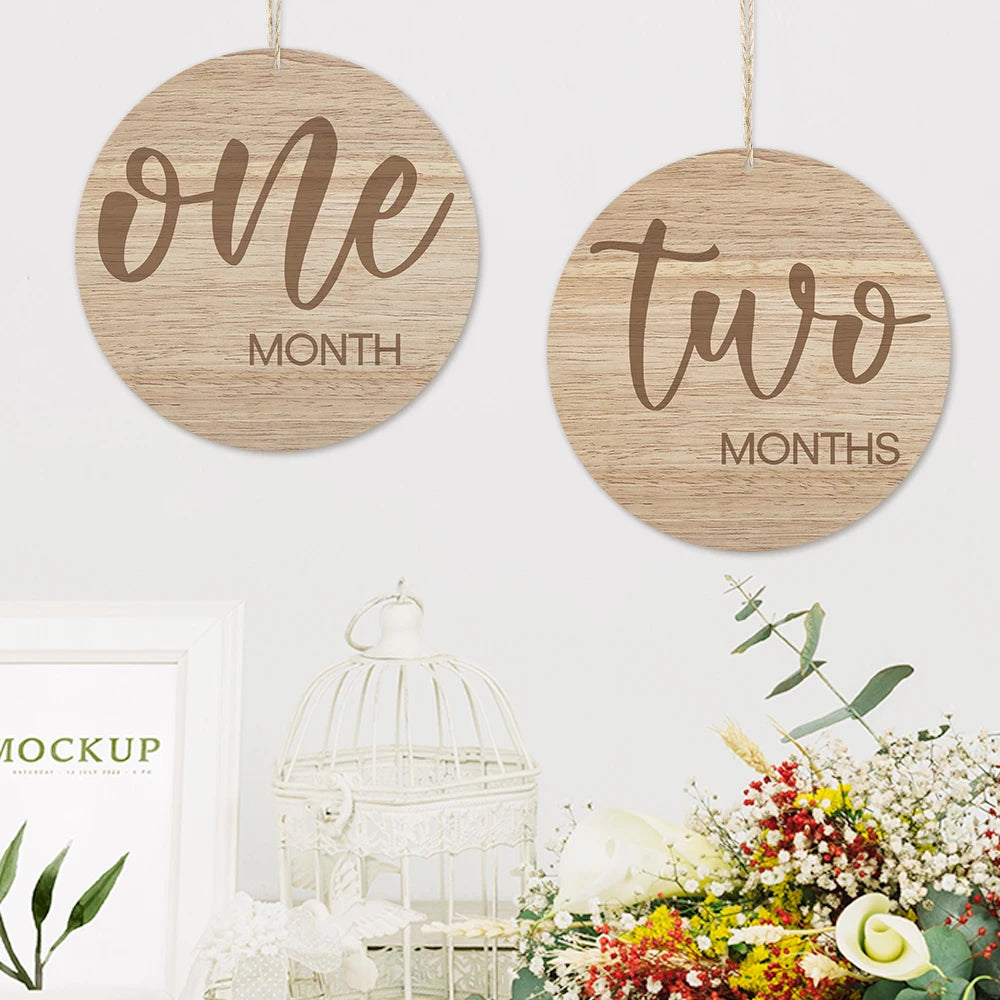 Putuo Decor Newborn Baby Announcement Round Wooden Sign Wood Plaque Hanging Wall Home Party Decor