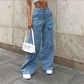 Women's Jeans Washed Big Pocket Loose Women's Jeans Trousers