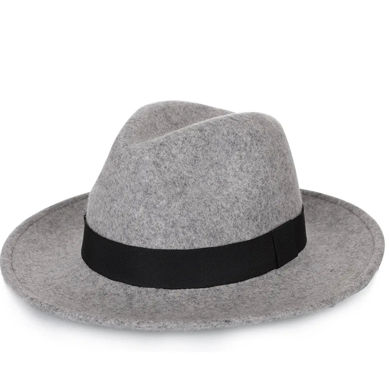SH-1066 Classic Unisex Wide Brim Vintage Character Wool Flat Felt Fedora Hat for Fishing Outdoor Business Casual Four Seasons