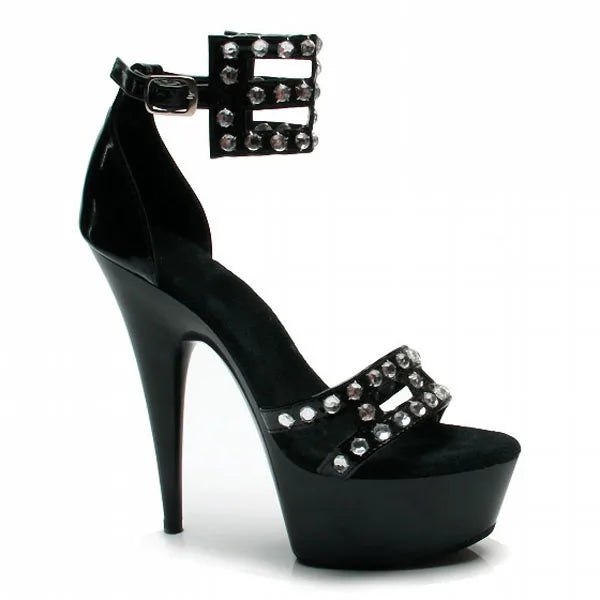 New 6-inch black rivet super high-heeled model show fashion high-heeled shoes anti slip platform striptease shoes summer leaky t